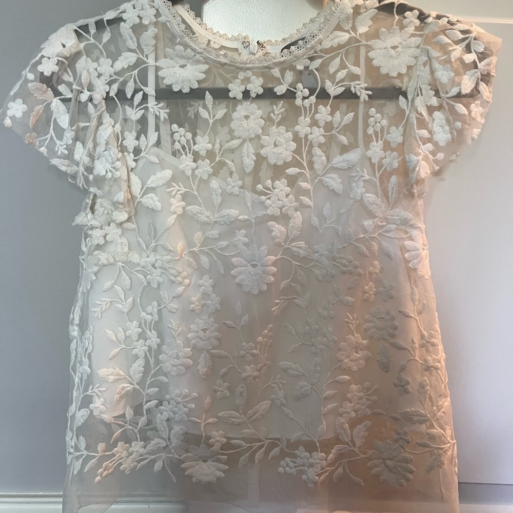 Aqua lace blouse with built in tank top. Size XS.